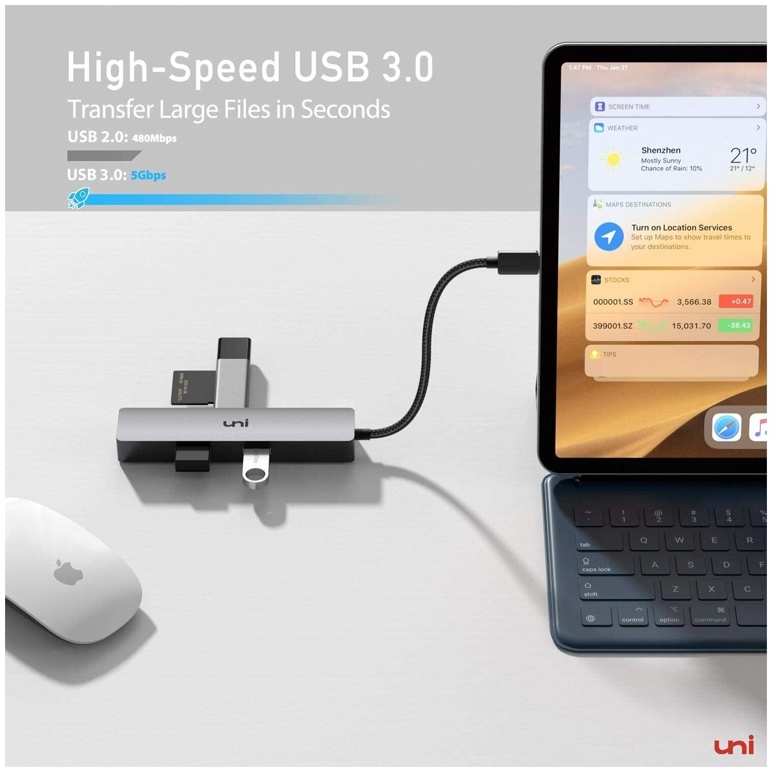 Адаптер uni USB 5-in-1 Hub with 3 USB Ethernet and 4K HDMI серый
