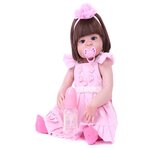 Reborn Kaydora Кукла реборн виниловая (Reborn Full Vinyl Doll 22 inch) Девочка в розовом платье с бантиком (56 см) - изображение