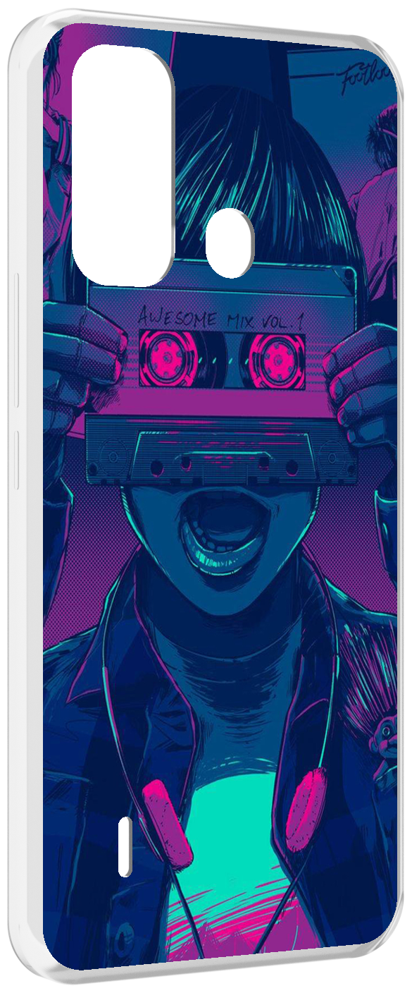 Чехол MyPads киберпанк с кассетой для ITEL A49 / A58 / A58 Pro задняя-панель-накладка-бампер