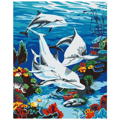 Дельфины в море Раскраска картина по номерам на холсте