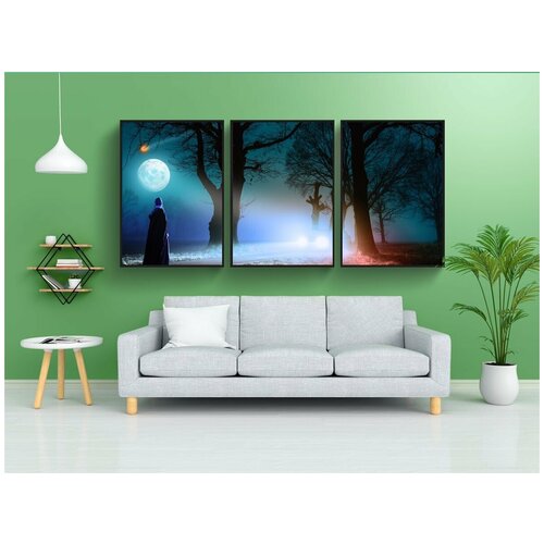 фото Набор модулных постеров для интерьера "рассвет, деревья, дорога" 60x90 см. в тубусе, без рамки lotsprints