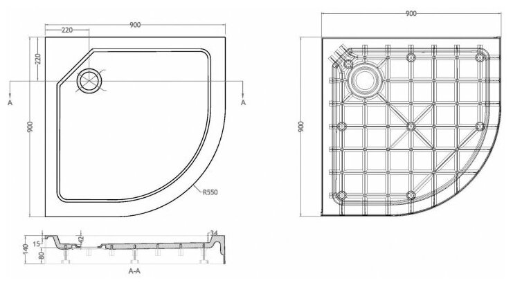 Душевой поддон Cezares TRAY-SMC 900х900х150 TRAY-SMC-R-90-550-150-W - фотография № 5