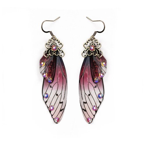 фото Серьги крылья бабочки красные со стразами с золотистым креплением murmure shop