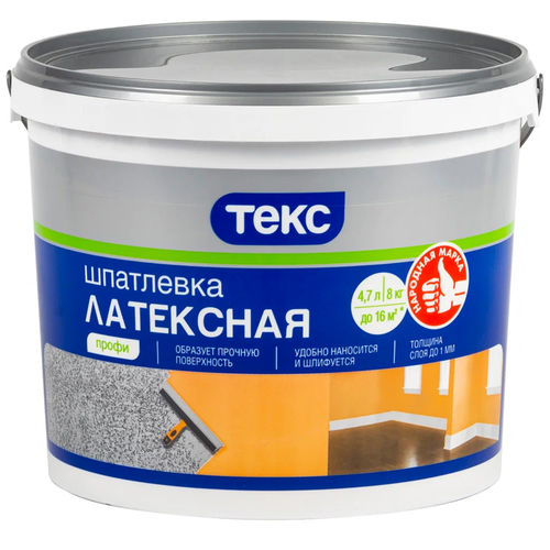 Шпатлевка ТЕКС латексная Профи, белый, 8 кг текс профи грунт концентрат 1 5 влагозащита 0 9кг