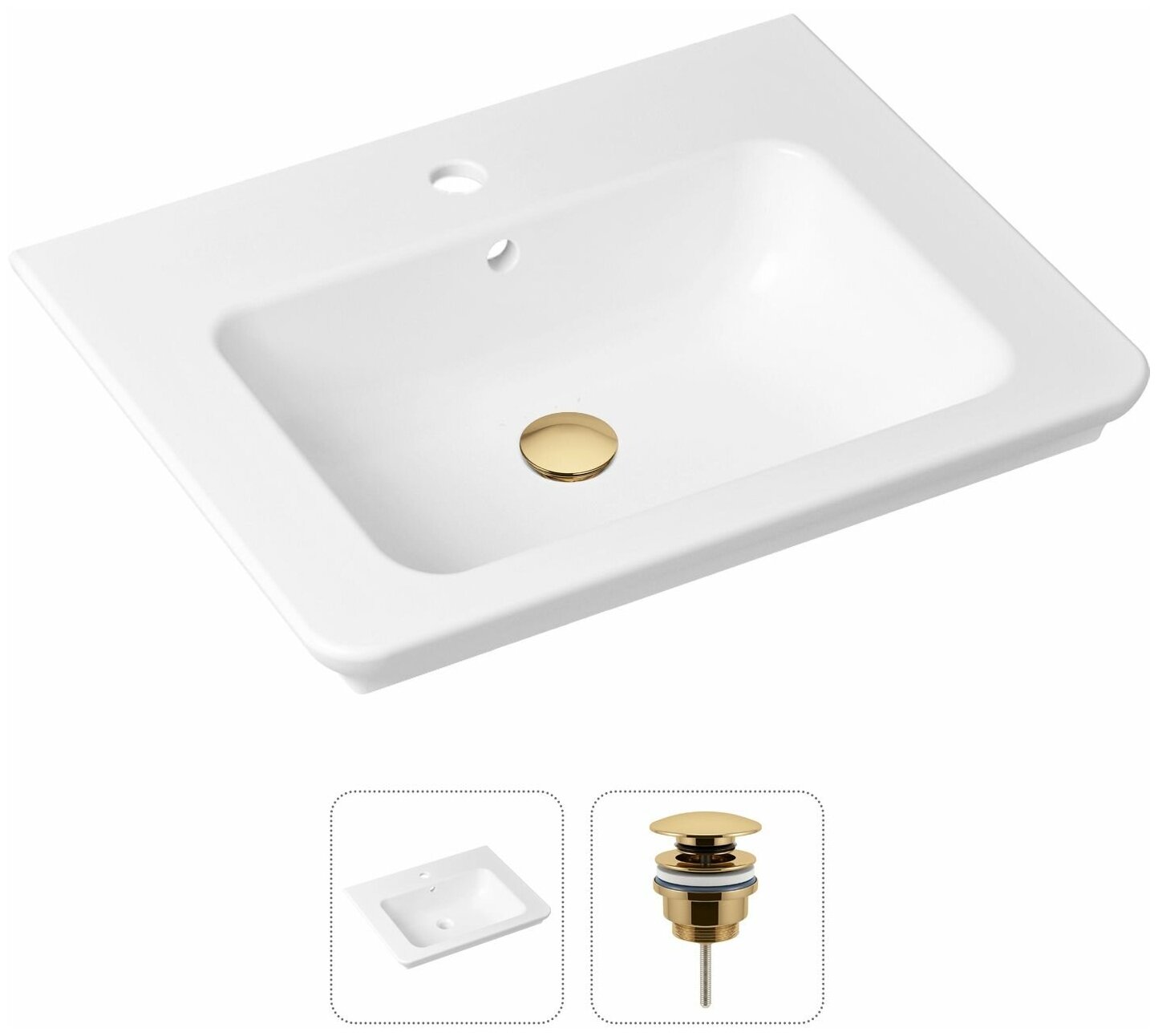 Комплект 2 в 1 Lavinia Boho Bathroom Sink 21520863: врезная фарфоровая раковина 60 см, донный клапан