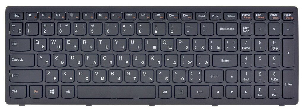 Клавиатура для Lenovo G500s, IdeaPad Flex 15, 15D, IdeaPad S500, S510p, Z510 черная с черной рамкой