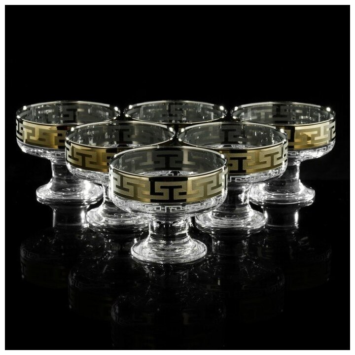 фото Набор креманок «Греческий узор», 200 мл, d=10 см, 6 шт, цвет напыления золотой