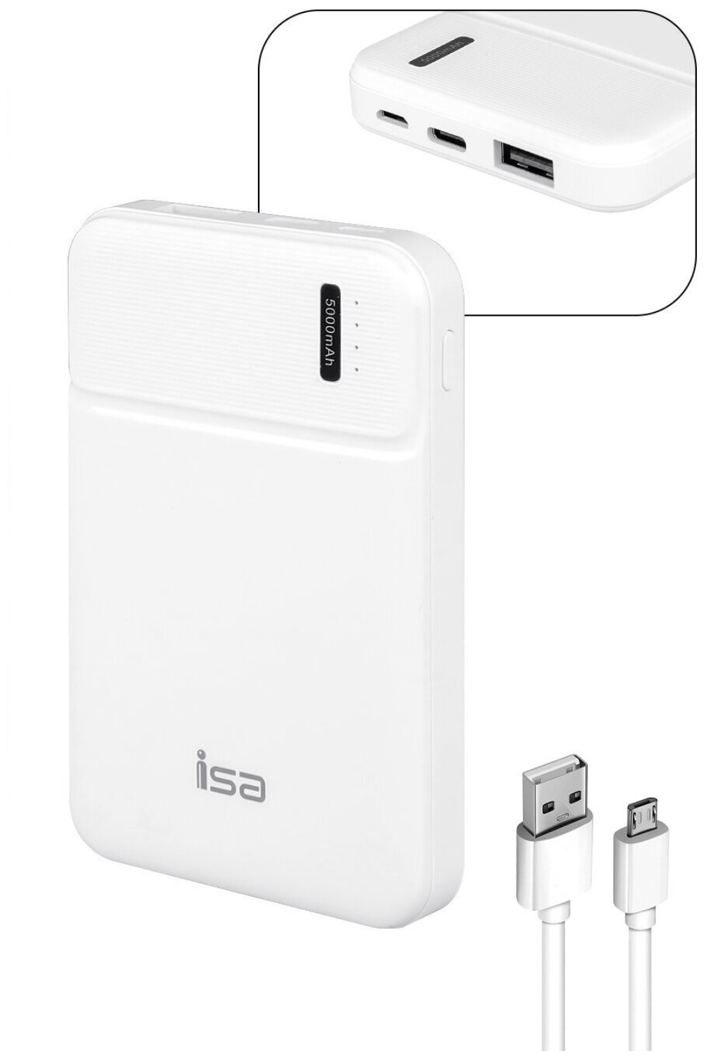 Внешний аккумулятор KUPLACE / PowerBank 5000mAh / Пауэр банк PB-1 / Повербанк usb, lightning, type-c, microUSB / Повер банк, белый
