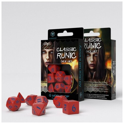 Набор кубиков для настольных ролевых игр (Dungeons and Dragons, DnD, D&D, Pathfinder) - Classic Runic Red & blue Dice Set