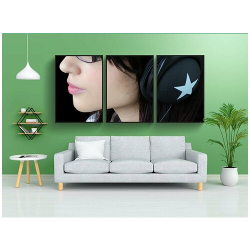 фото Набор модулных постеров для интерьера "наушники, девочка, молодой" 60x90 см. в тубусе, без рамки lotsprints