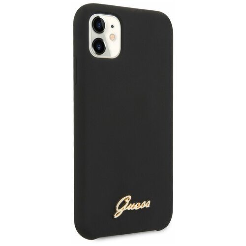 Чехол Guess для iPhone 11 Silicone collection Gold metal logo Hard Black