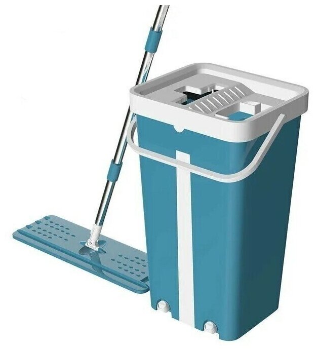 фото Комплект для уборки MOP SCRATCH ведро и швабра с отжимом для влажной уборки, синий