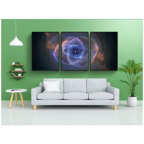 фото Набор модулных постеров для интерьера "туманность кошачий глаз, ngc 6543, планетарная туманность" 60x90 см. в тубусе, без рамки lotsprints