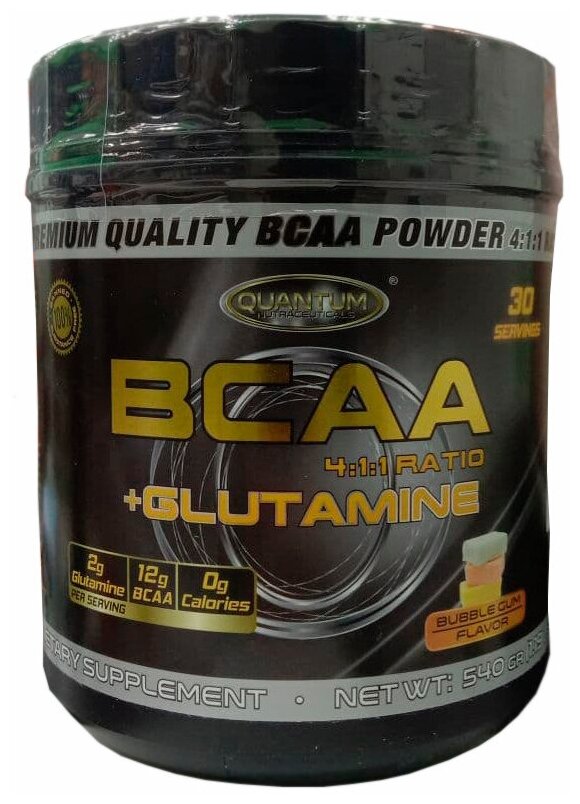 БЦАА с глютамином Quantum Nutraceuticals BCAA + Glutamine - 540 грамм, жвачка (30 порций)