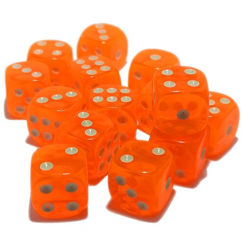 Кубик прозрачный 14 мм оранжевый 15 шт.