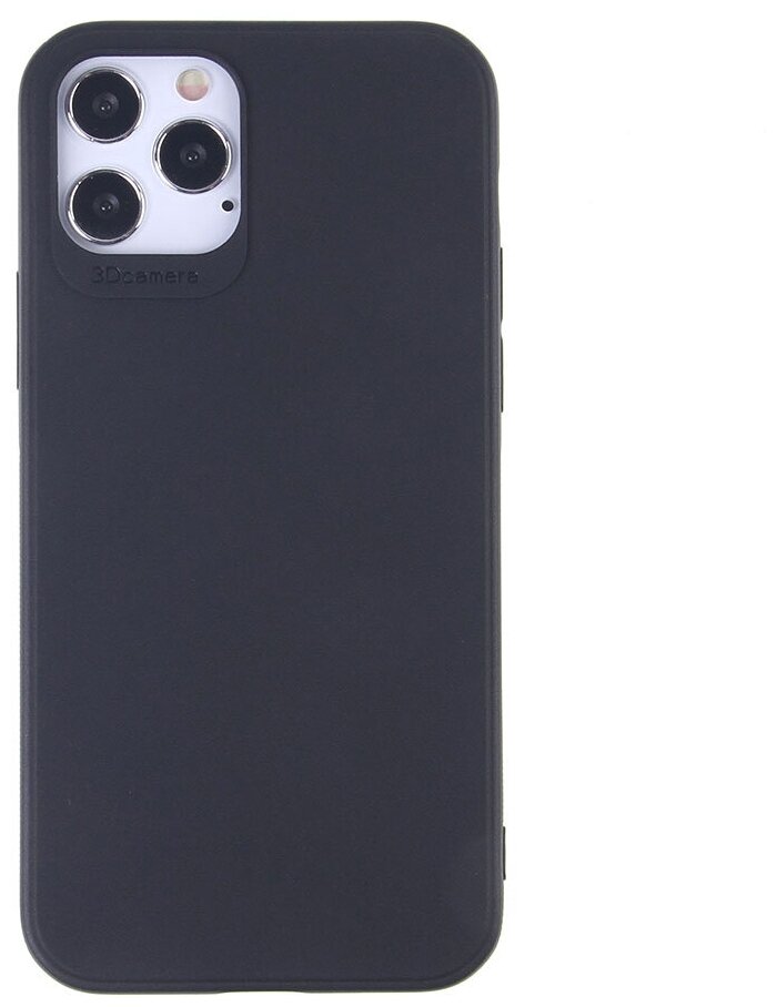 Чехол для iPhone 12/12 Pro черный силиконовый с защитой камеры, черный