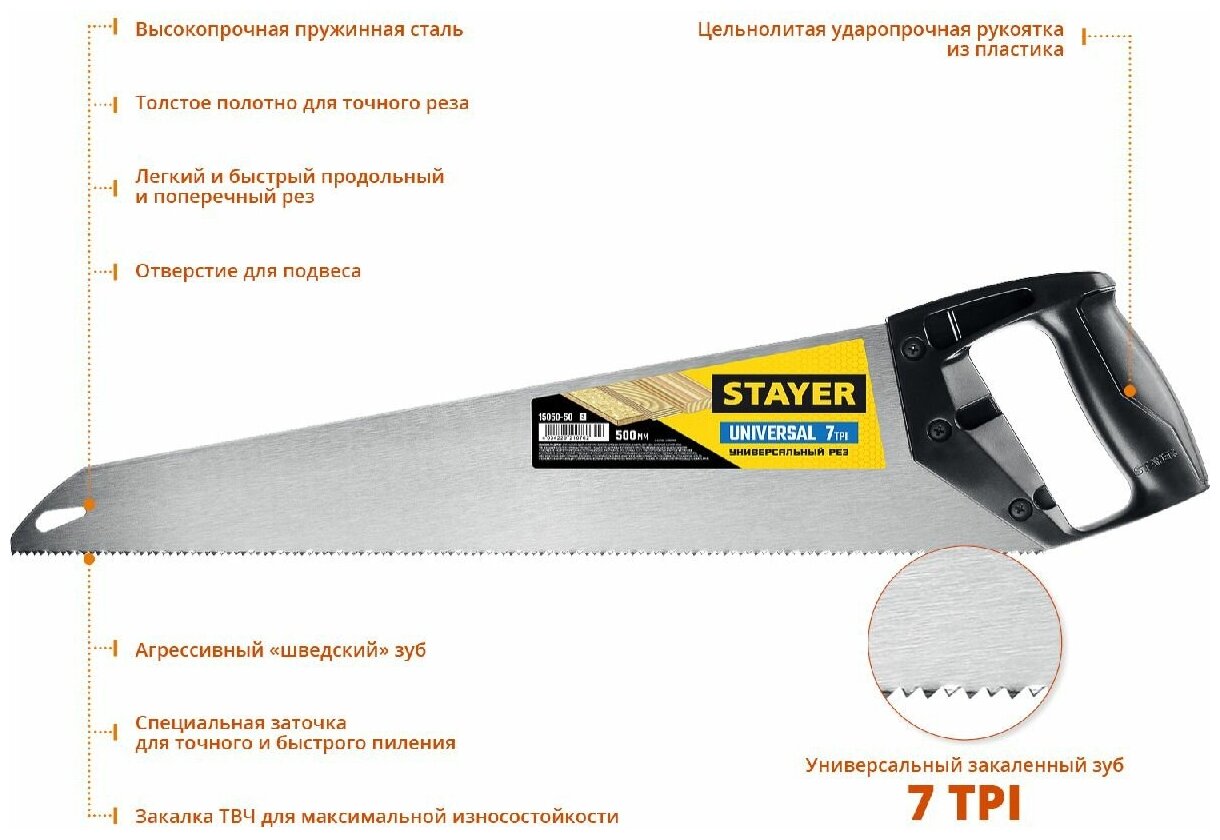Универсальная ножовка STAYER Universal 500 мм (15050-50_z03)