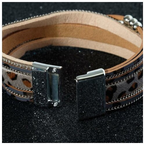 фото Браслет-ассорти queen fair "на магните", узор леопарда, цвет серо-коричневый в серебре, 19,5 см