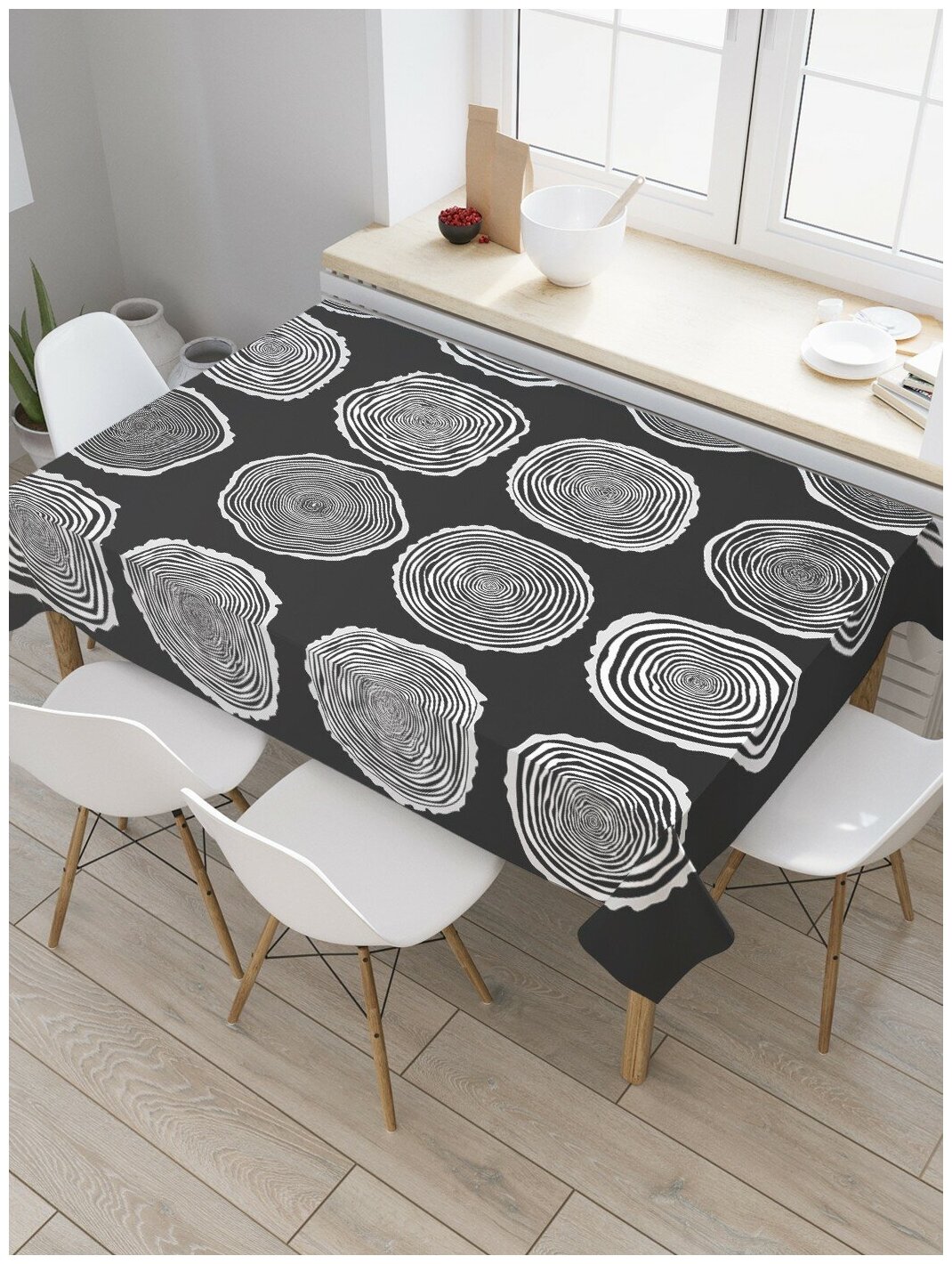 Скатерть прямоугольная JoyArty на кухонный стол "Графические спилы" из оксфорда, 180x145 см