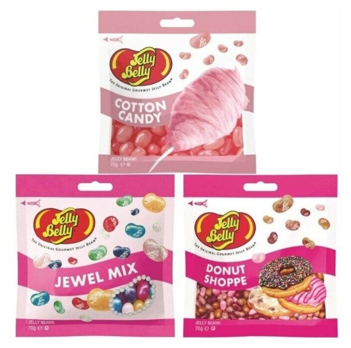 Конфеты Jelly Belly Cotton Candy 70 гр. + Jewel Mix 70 гр. + Donut Shoppe 70 гр. (3 шт.) - фотография № 1
