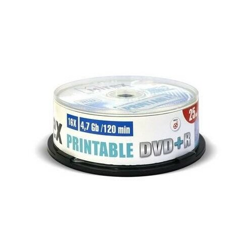 Диск Dvd+r Mirex 4.7 Gb, 16x, Cake Box (25), Ink Printable (25/300)