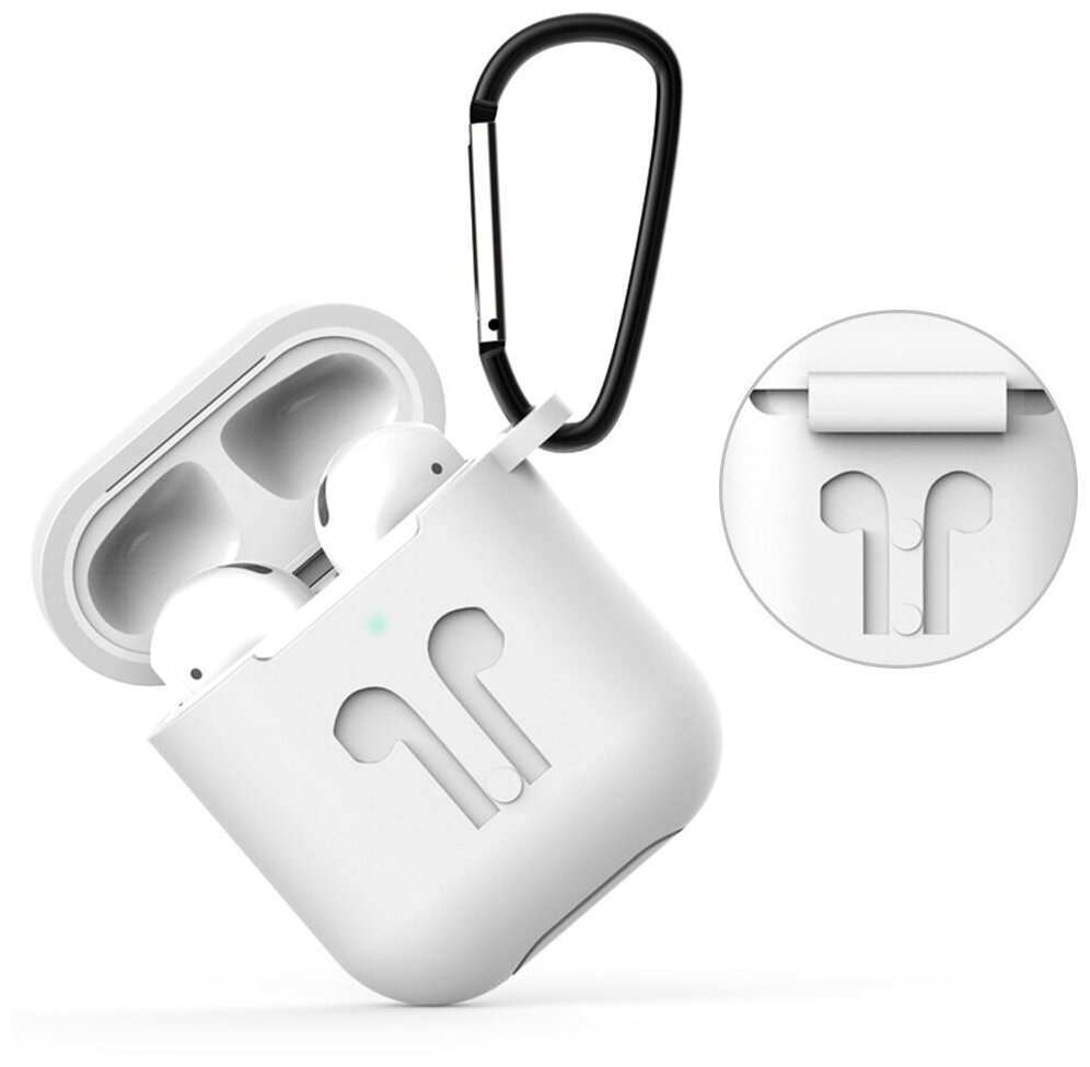 Чехол силиконовый для наушников Apple AirPods 1/2 с карабином