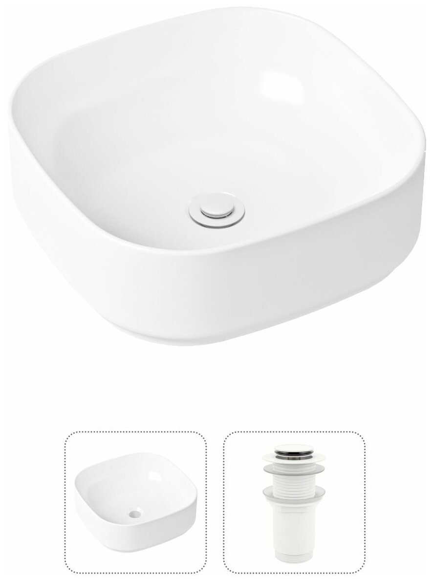 Накладная раковина в ванную Lavinia Boho Bathroom Sink Slim 21520836 в комплекте 2 в 1: умывальник белый, донный клапан в цвете матовый белый