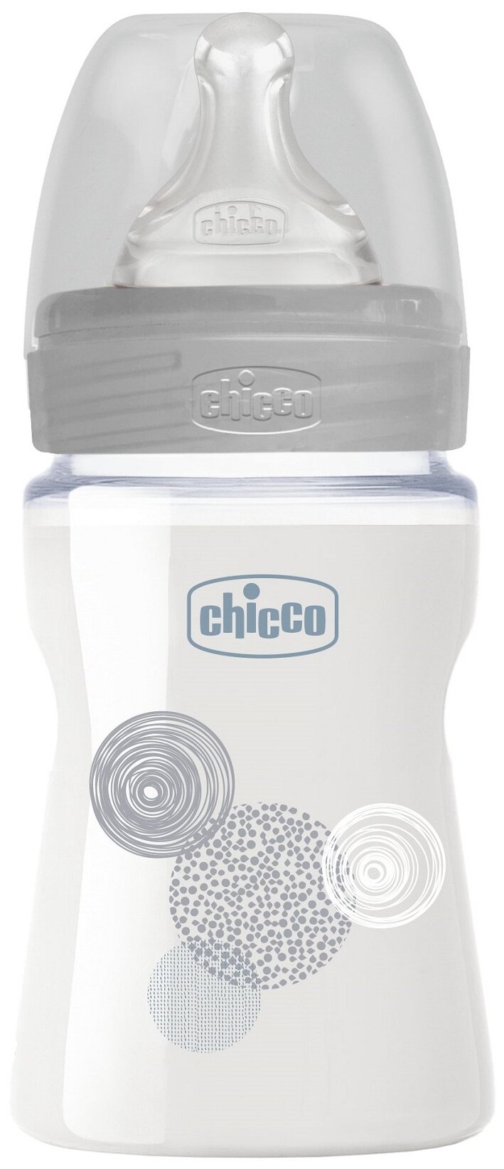 Бутылочка для кормления Chicco Well-Being Uni 0мес.+, с силиконовой соской медленный поток, стекло, 150мл/.бутылка для кормления/для путешествий/бутылочка детская с соской/детская бутылка/для новорожденных/ бутылка для воды детская