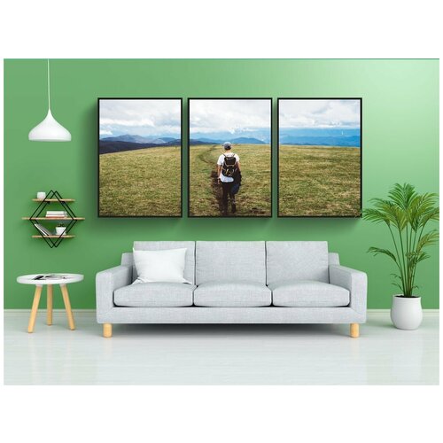 фото Набор модулных постеров для интерьера "облака, поле, трава" 60x90 см. в тубусе, без рамки lotsprints