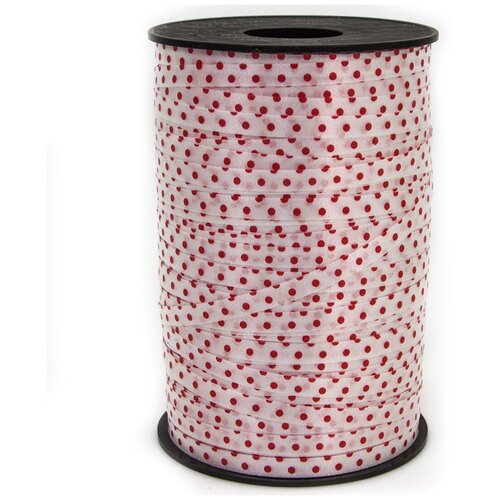 фото Лента (0,5 см*250 м) красные точки, белый, 1 шт. дон баллон