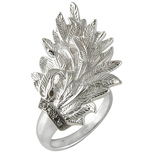 Кольцо Альдзена Лебёдушка К-15018н, серебро, 925 проба, родирование, фианит, размер 16, черный, серебряный