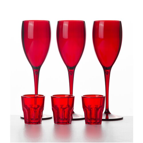 Набор 3+3. Многоразовые пластиковые бокалы для шампанского + пластиковые стопки. красные прозрачные