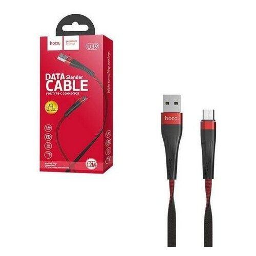 Кабель USB Micro USB U39 1.2m HOCO черный с красным кабель usb micro usb 1 2м hoco u39 slender черный золотистый