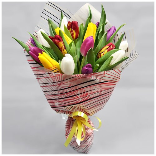 Букет тюльпанов 19 шт. разноцветные