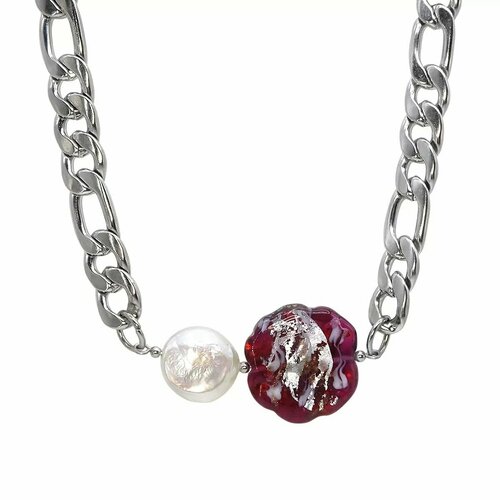 Колье Vloes Granita, муранское стекло, жемчуг пресноводный культивированный, длина 48 см, белый, серебряный