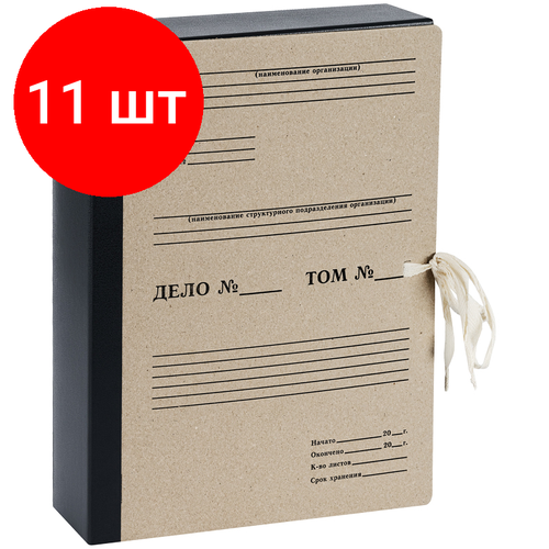Комплект 11 шт, Папка архивная OfficeSpace, переплетный картон/бумвинил, с 4 завязками, ширина корешка 80мм