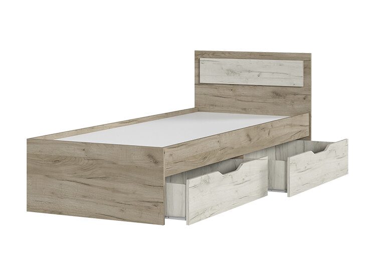 фото Кровать 90х200 гармония КР 608 с ящиками (0,952х0,78х2,032) Дуб крафт серый/белый