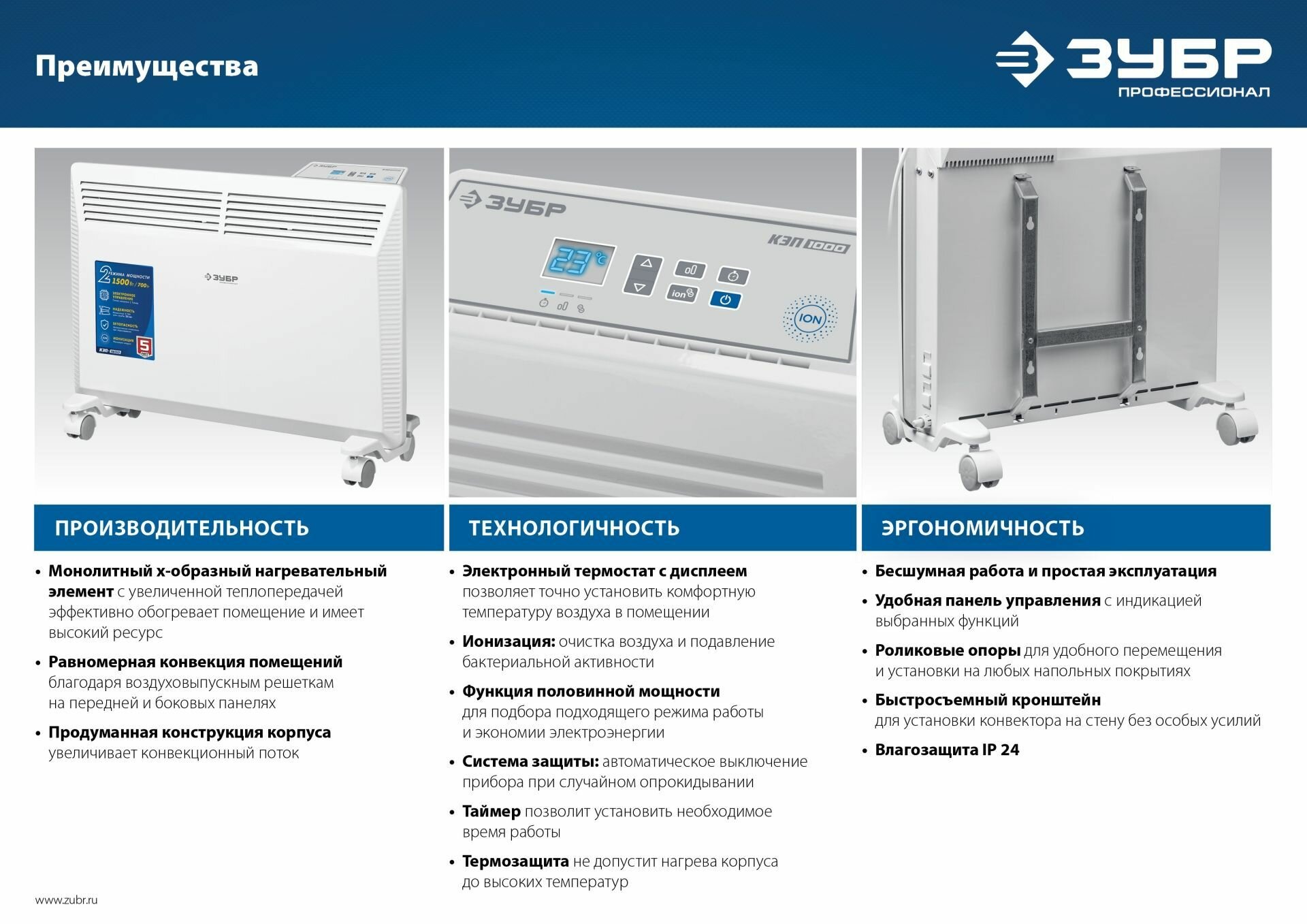 Электрический конвектор ЗУБР, 1.5 кВт, Профессионал - фотография № 4