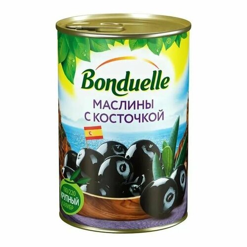 Маслины черные бондюэль, с косточкой, 300 г, 2шт