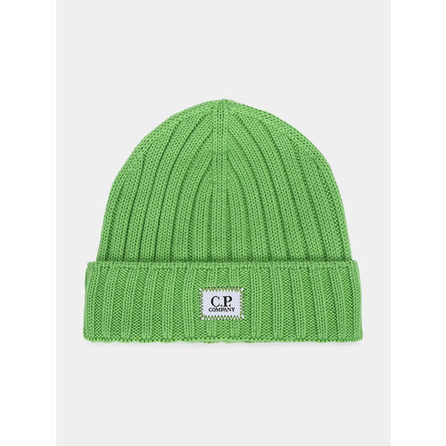 Шапка бини C.P. Company Extra Fine Merino Wool Logo, размер Onesize, зеленый шапка c p company extra fine merino wool logo beanie