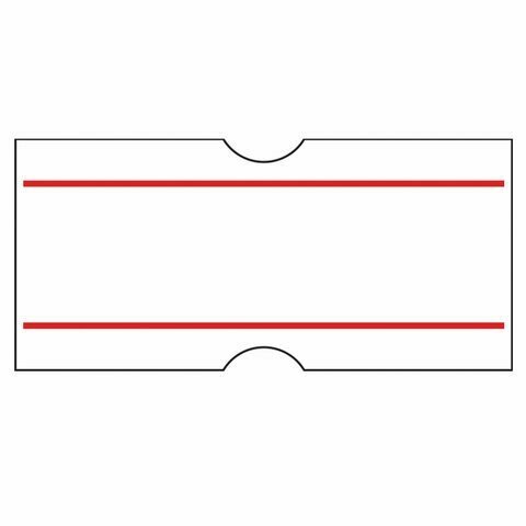 Этикет-лента 21х12 мм, прямоугольная, белая с красной полосой, комплект 5 рулонов по 600 шт, BRAUBERG, 123568