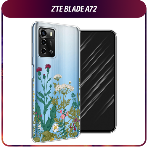 Силиконовый чехол на ZTE Blade A72/V40 Vita / ЗТЕ Блэйд А72/V40 Вита Дикие полевые цветы, прозрачный