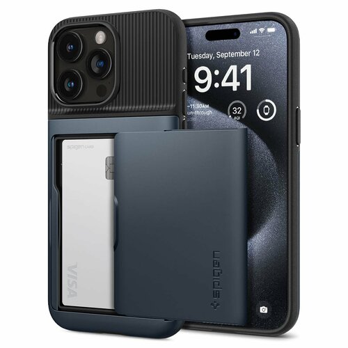 фото Чехол spigen для iphone 15 pro - slim armor cs - серый/синий - acs06730