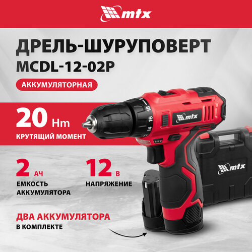Дрель-шуруповерт аккумуляторная MTX MCDL-12-02P Li-Ion 12 В 2 акк 26181 341800₽