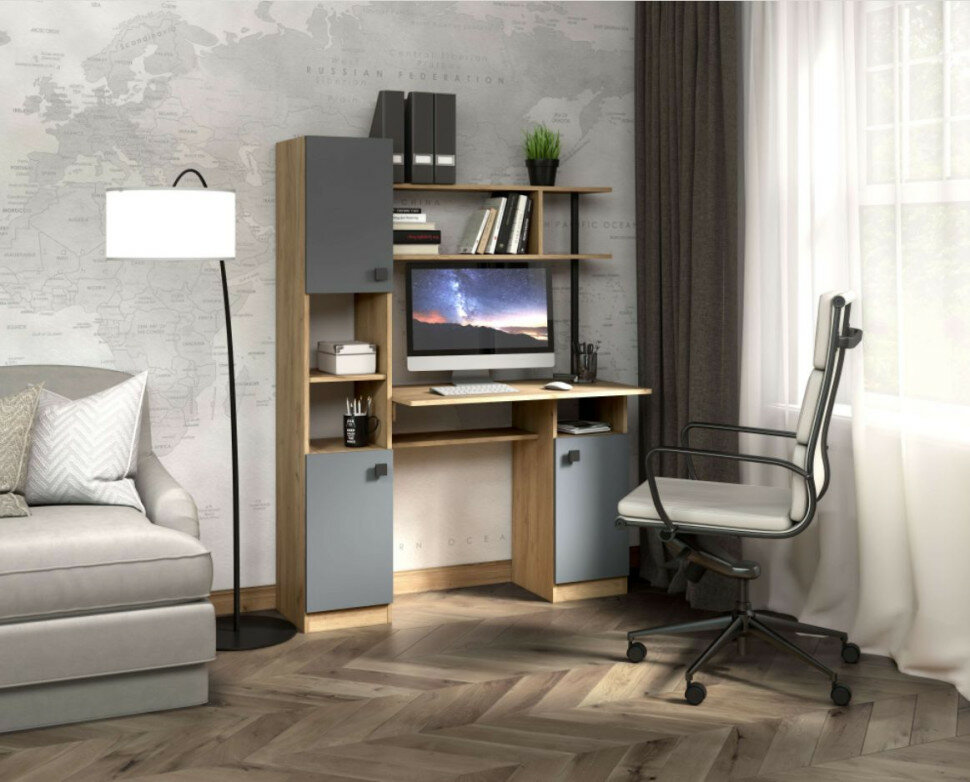 фото Компьютерный стол (бител стол СК 7 ДУБ золотой крафт/серый графит)