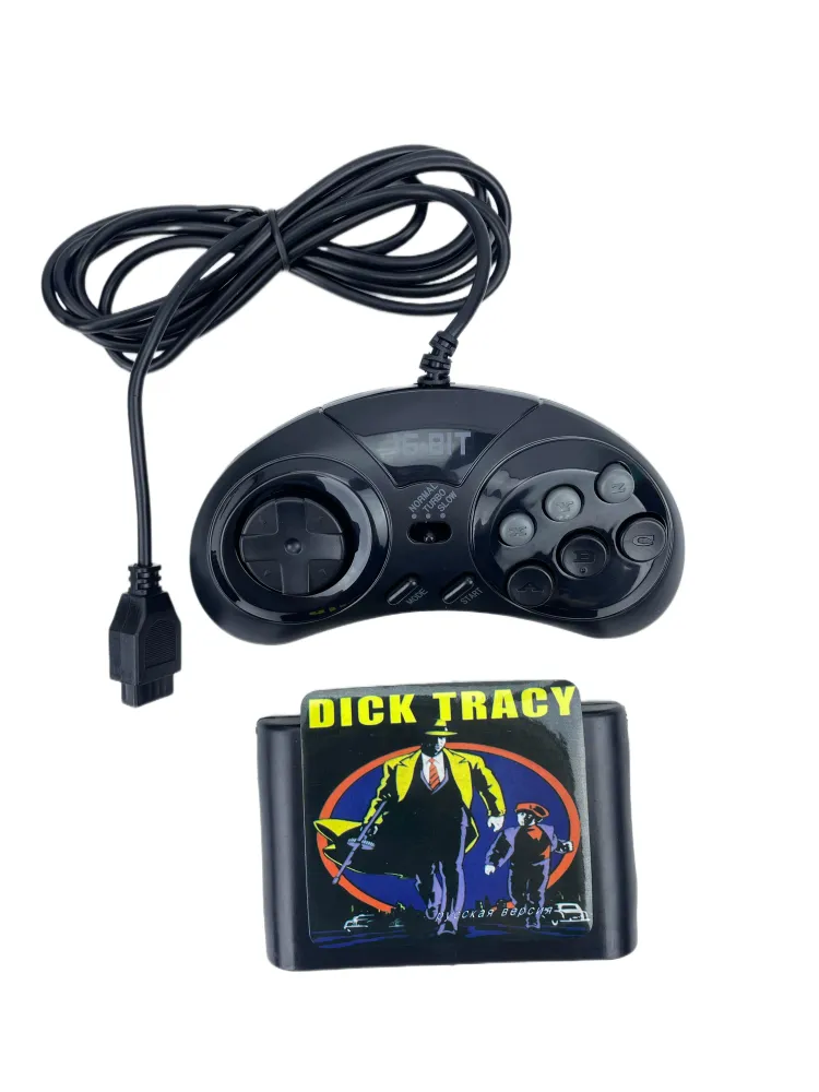 Геймпад Turbo для Sega с картриджем Dick Tracy джойстик для приставки Сега узкий разъем черный