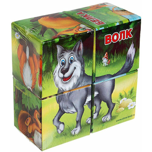Кубики картонные Лесные животные, развивающая игра для малышей, учим животных, сложи картинку по образцу, 4 кубика, развитие логики и внимания, по методике Монтессори