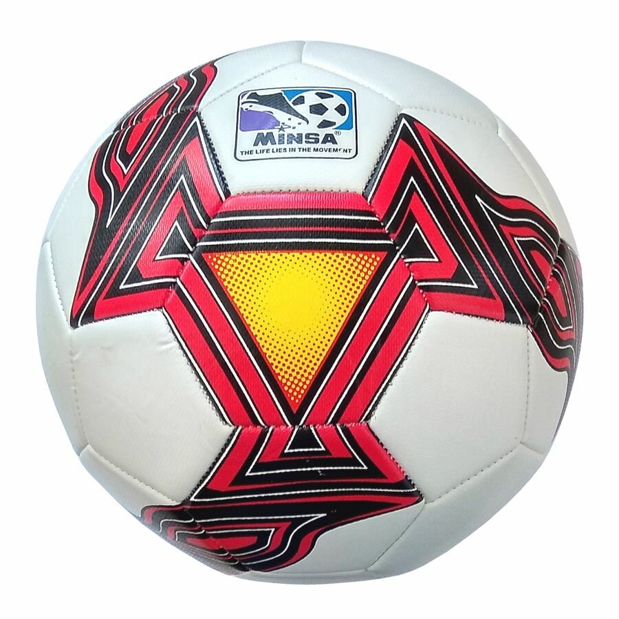 Мяч футбольный Minsa 9055, размер 5, ПВХ, 32 панели, красный/белый