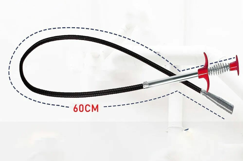Трос сантехнический для прочистки труб и удаления засоров с щупом / захватом 60 см