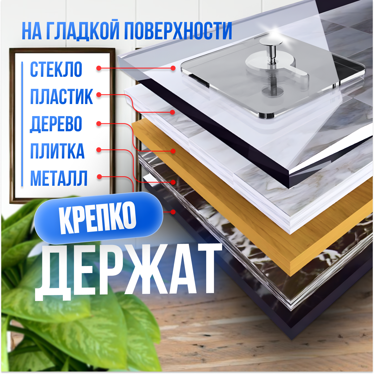 Крючки для картин , крючки прозрачные самоклеющиеся, подвес для полок и постеров.-4шт — фото 1